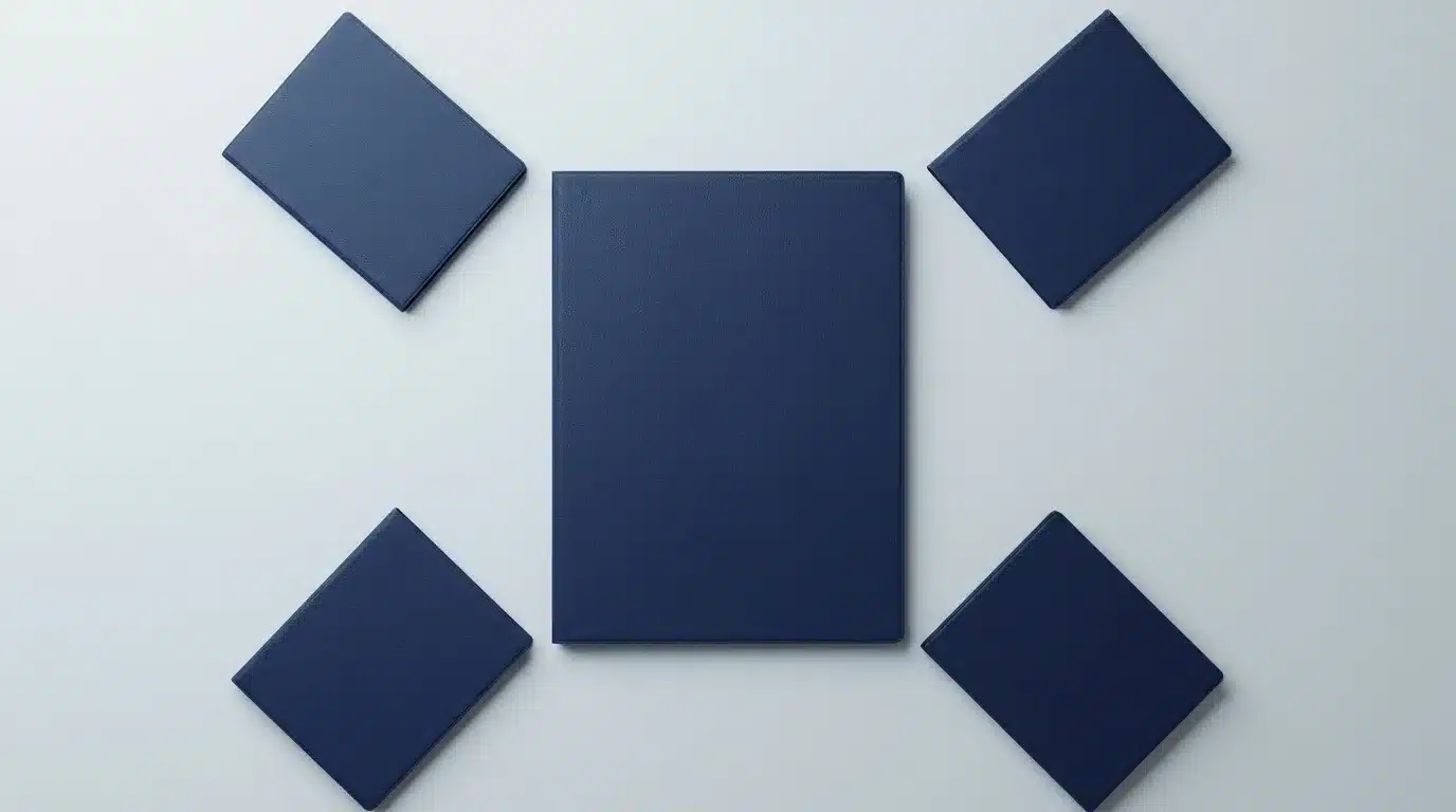 One large central folder surrounded by four smaller matching folders